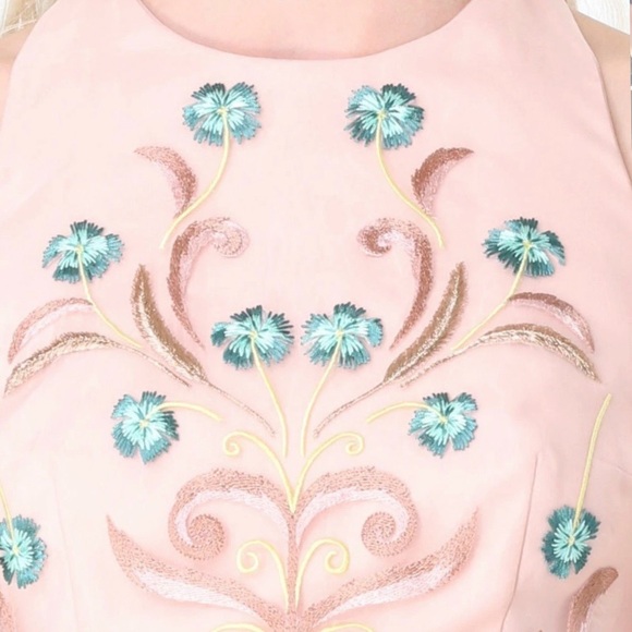 NWT bebe blush pink floral 2 piece embroidered flare sheer top dress sz 00 - Picture 3 of 10